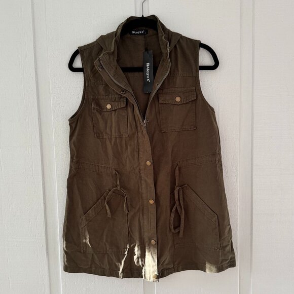 Allegra K Jackets & Blazers - New Womens Sleeveless Hooded Anorak Cotton Cargo Utility Safari Military Snap Sm